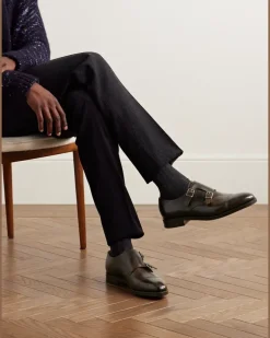 William Leather Monk-Strap Shoes Brown