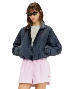 Windbreaker-Jacke aus acid-wash taslan - Jacken - Damen - Blau
