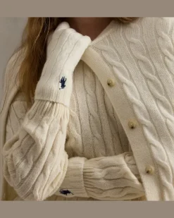 Woll-Kaschmir-Handschuhe mit Zopfmuster Cream