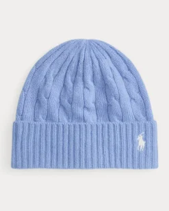 Woll-Kaschmir-Mütze mit Zopfmuster Blue