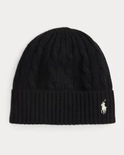 Woll-Kaschmir-Mütze mit Zopfmuster Black