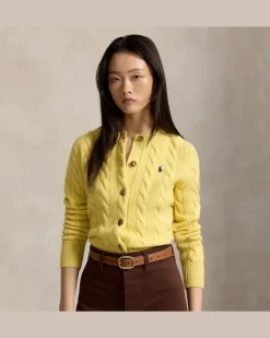 Woll-Kaschmirstrickjacke mit Zopfmuster Yellow
