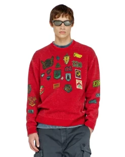 Wollpullover mit bedruckten patches - Strickwaren - Herren - Rot