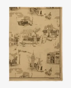 Woll-Seidenschal mit Londoner Wahrzeichen, Sand Sand-Beige
