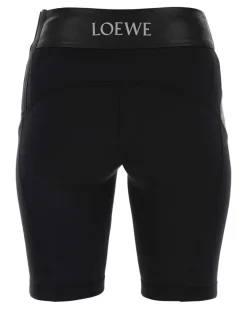 Women Black Leather And Fabric Leggings