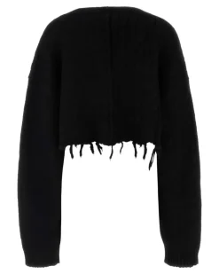 Women Cropped Cardigan Black Alpaca Nylon Wool