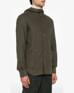 Women Houndstooth-Pattern Hoodie Aw24 M Khaki