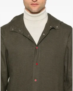 Women Houndstooth-Pattern Hoodie Aw24 M Khaki