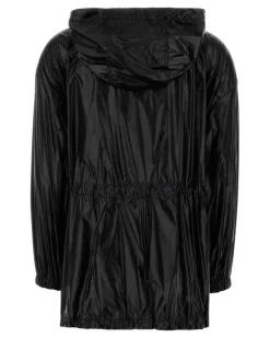 Women Parka Raincoat Black Nylon Raincoats