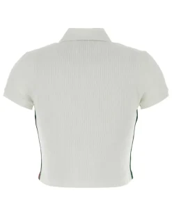 Women Ribbed Cotton-Polyester Polo Shirt White