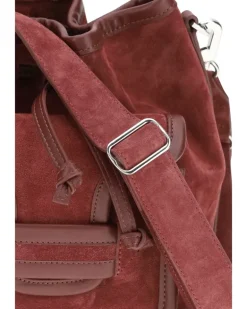 Women's Alpha Bucket Bag Suede Calf Carmine Burgundy Leather Bos Taurus Red