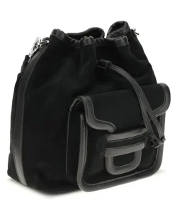 Women's Alpha Bucket Bag Suede Calf Black Leather Bos Taurus