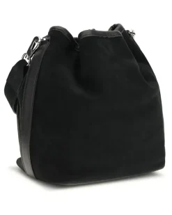 Women's Alpha Bucket Bag Suede Calf Black Leather Bos Taurus