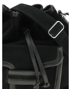 Women's Alpha Bucket Bag Suede Calf Black Leather Bos Taurus