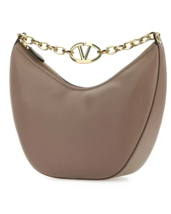 Women's Antiqued Pink Leather Medium Hobo Vlogo Moon Shoulder Bag Clay Borse A Mano Beige
