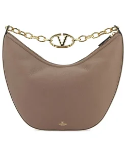 Women's Antiqued Pink Leather Medium Hobo Vlogo Moon Shoulder Bag Clay Borse A Mano Beige