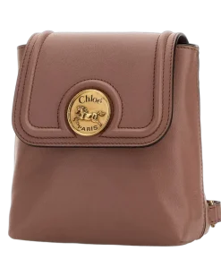 Women's Antiqued Pink Leather Horse Medal Backpack Nougat Brown