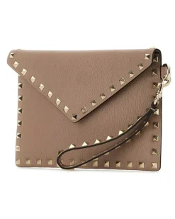 Women's Antiqued Pink Leather Rockstud Clutch Poudre rockstud