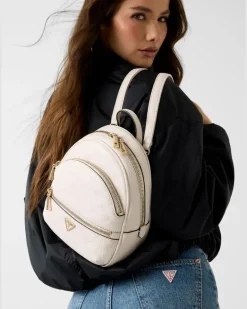 Women's Backpack Stone Logo Polyurethane Bags - Backpacks White