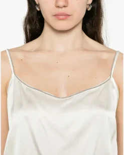 Women's Beaded Strap Top Ss26 W White