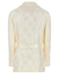 Women's Belted Blazer White Silk Blazers