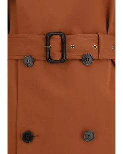 Women's Belted Double-Breasted Coat Coffee Cotton; Silk Trench Orange