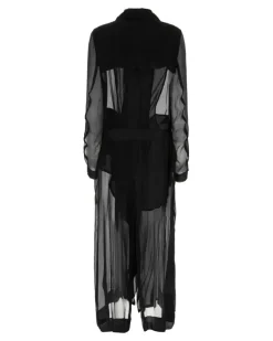 Women's Black Crepe Georgine Trench Coat 099 Exterior: Silk