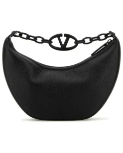 Women's Black Leather Hobo Vlogo Moon Handbag Nero Borse A Mano