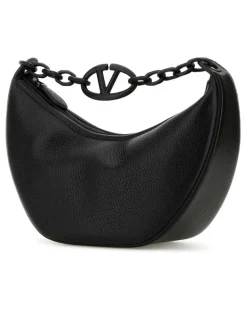 Women's Black Leather Hobo Vlogo Moon Handbag Nero Borse A Mano