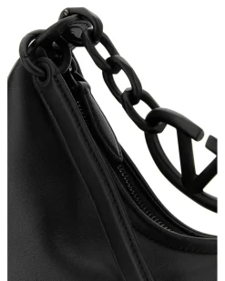 Women's Black Leather Hobo Vlogo Moon Handbag Nero Borse A Mano