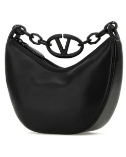 Women's Black Leather Hobo Vlogo Moon Handbag Nero Borse A Mano