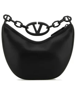 Women's Black Leather Hobo Vlogo Moon Handbag Nero Borse A Mano