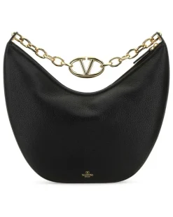 Women's Black Leather Medium Hobo Vlogo Moon Shoulder Bag Nero Calf - Bos Taurus Borse A Mano