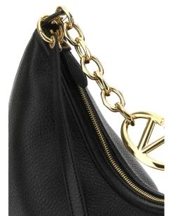 Women's Black Leather Medium Hobo Vlogo Moon Shoulder Bag Nero Calf - Bos Taurus Borse A Mano