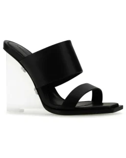 Women's Black Leather Shard Mules Sandali Sandal