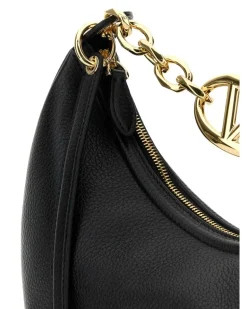 Women's Black Leather Small Hobo Vlogo Moon Handbag Nero Borse A Mano