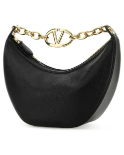 Women's Black Leather Small Hobo Vlogo Moon Handbag Nero Borse A Mano