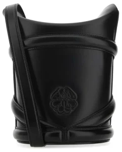 Women's Black Leather The Curve Bucket Bag Borse A Secchiello