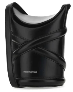 Women's Black Leather The Curve Bucket Bag Borse A Secchiello
