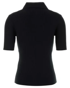 Women's Black Wool Polo Shirt Lana Vergine