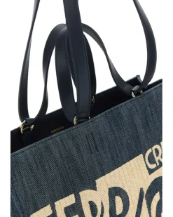 Women's Blue Denim Large Tt Sign Shopping Bag Denimnaturale Borse A Mano