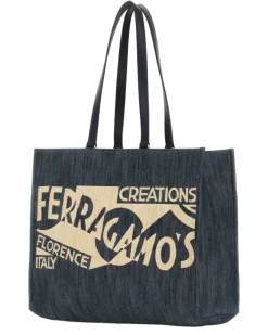 Women's Blue Denim Large Tt Sign Shopping Bag Denimnaturale Borse A Mano