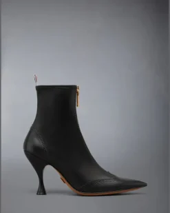 Women's Bottine Wingtip À Talon Courbe Rond 90mm En Veau Lisse Black Boot