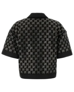 Women's Boucle Polo Shirt Blackblackblack Viscose Mix