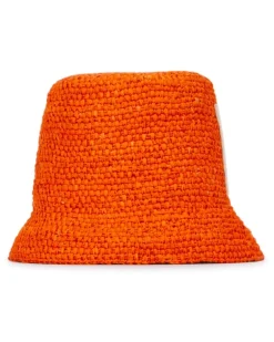 Women's Bucket Hat Orange Raffia With Croc