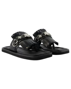 Women's Buckle-Strap Calfskin Sandal Black