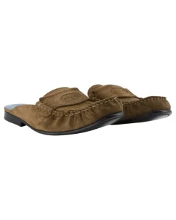 Women's Calfskin Leather Sabot Brown Flats