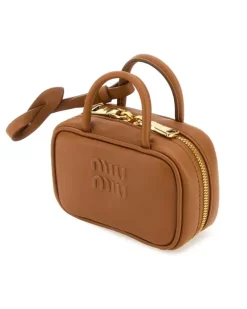 Women's Camel Leather Beau Keyring Necessaire Cognac Vitello Portachiavi Keychains Brown