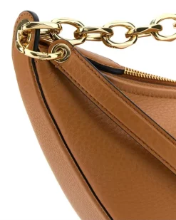 Women's Camel Leather Medium Hobo Vlogo Moon Handbag Almondbeige Borse A Mano