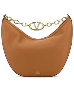 Women's Camel Leather Medium Hobo Vlogo Moon Handbag Almondbeige Borse A Mano